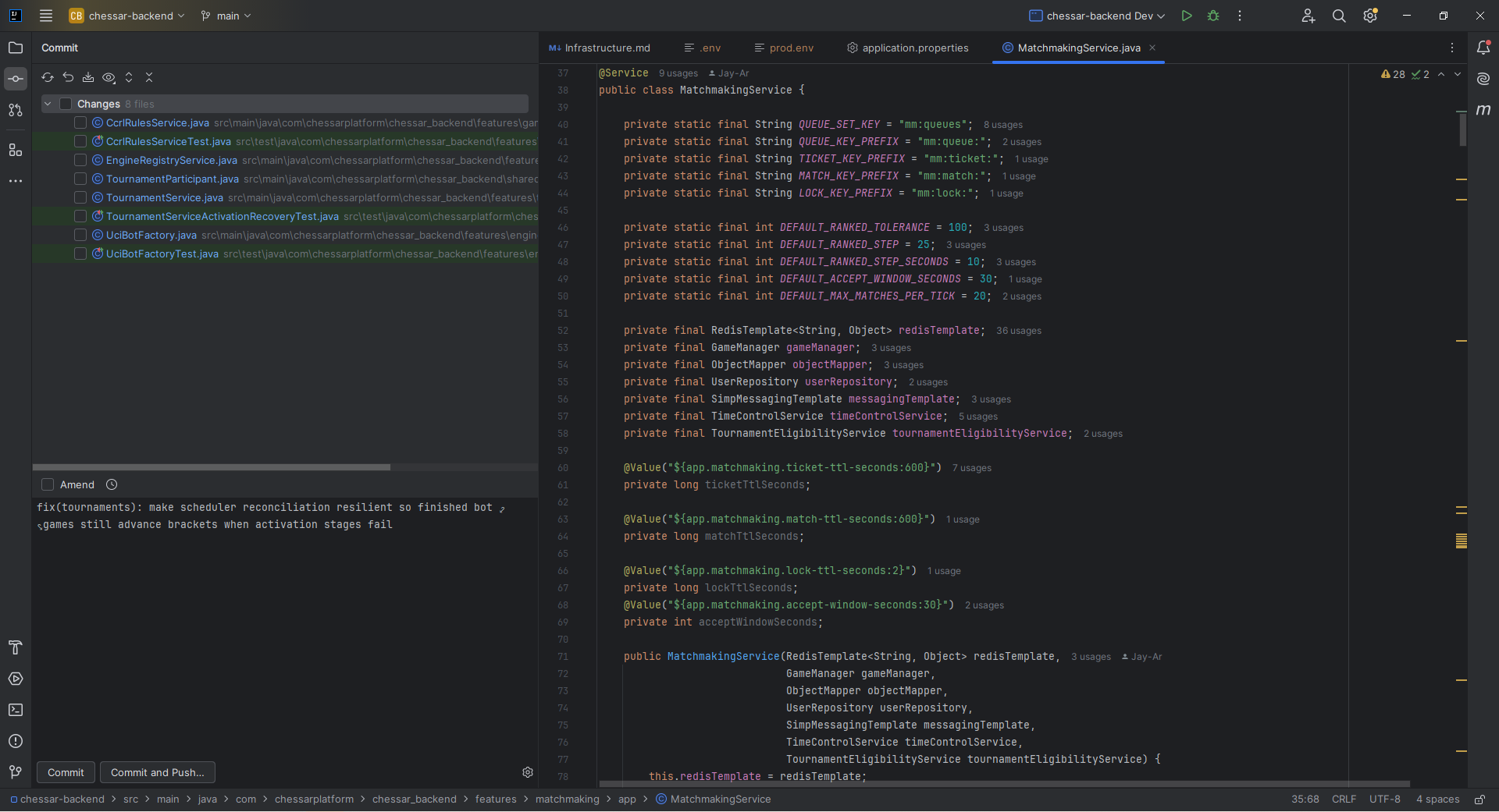 IntelliJ IDEA full UI with Git Log tab open