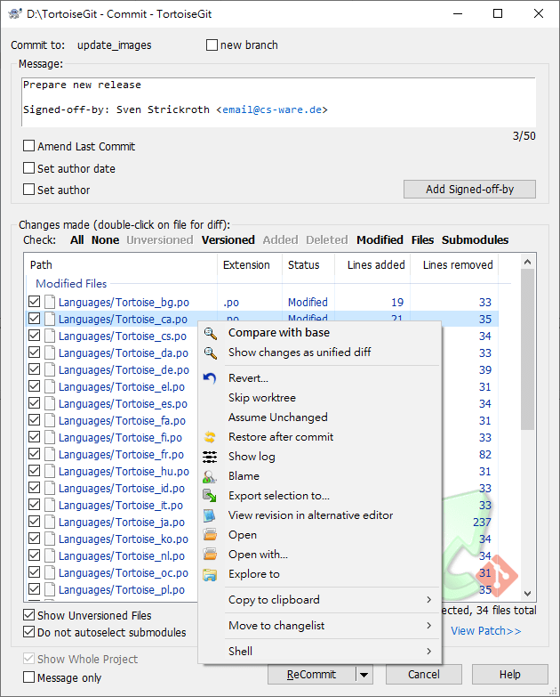 TortoiseGit commit dialog screenshot