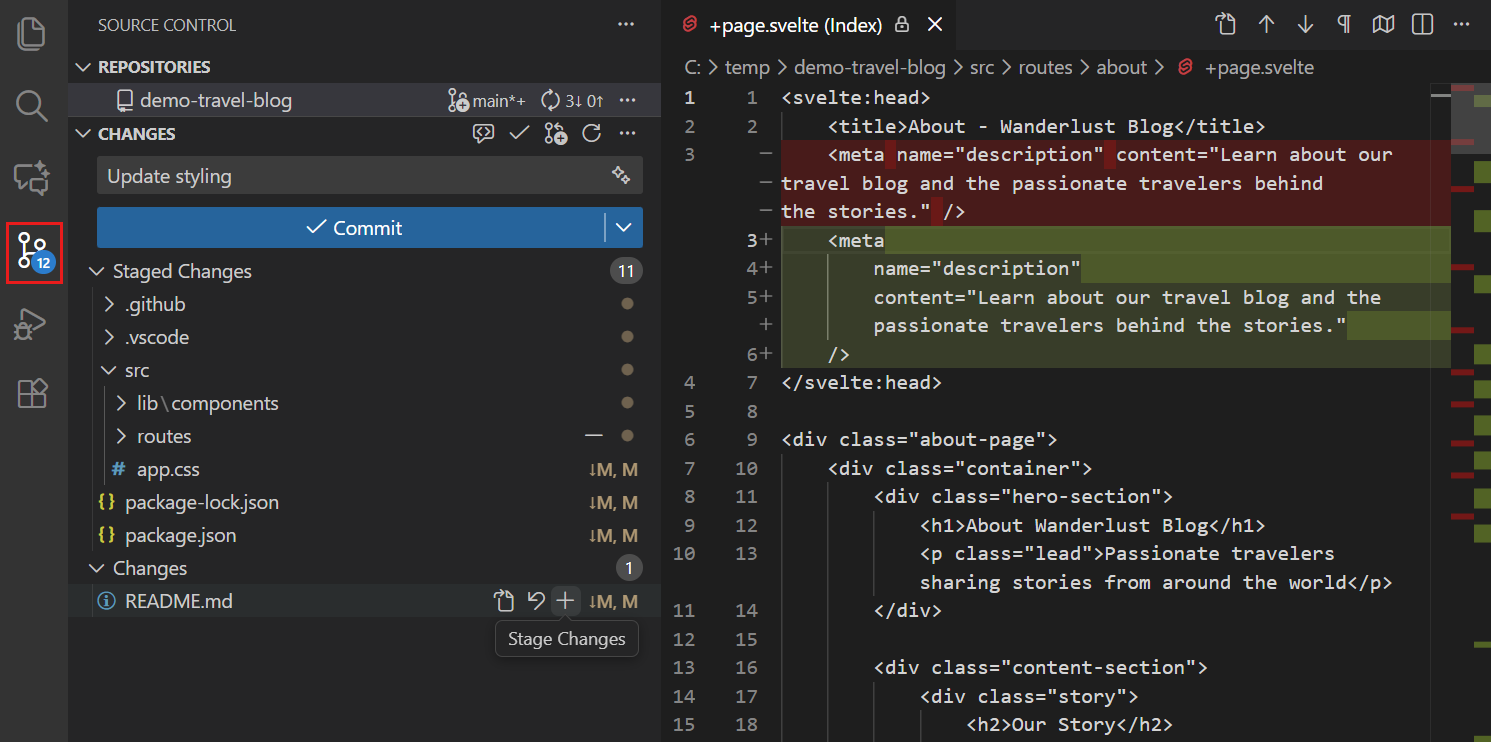 Visual Studio Code source control screenshot